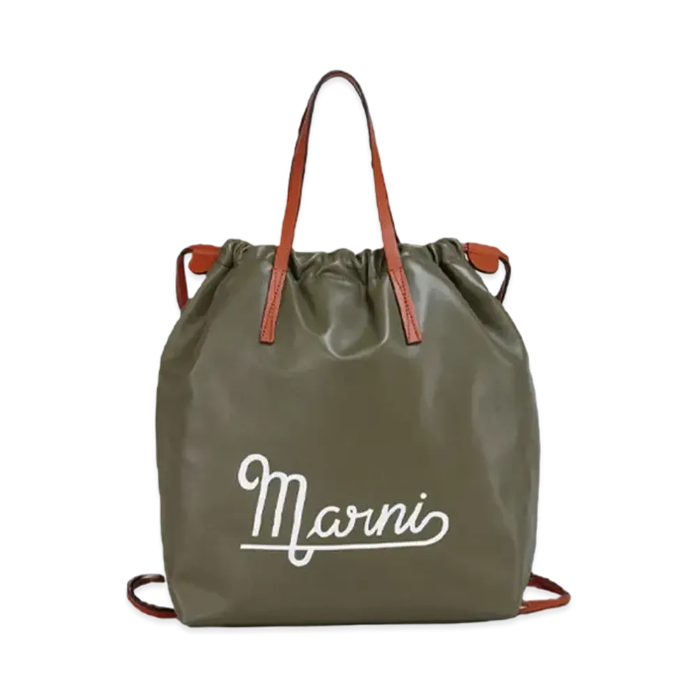 Marni Calf Leather And Eco Nylon Backpack "Mostone/Illusion Blue/Tile"