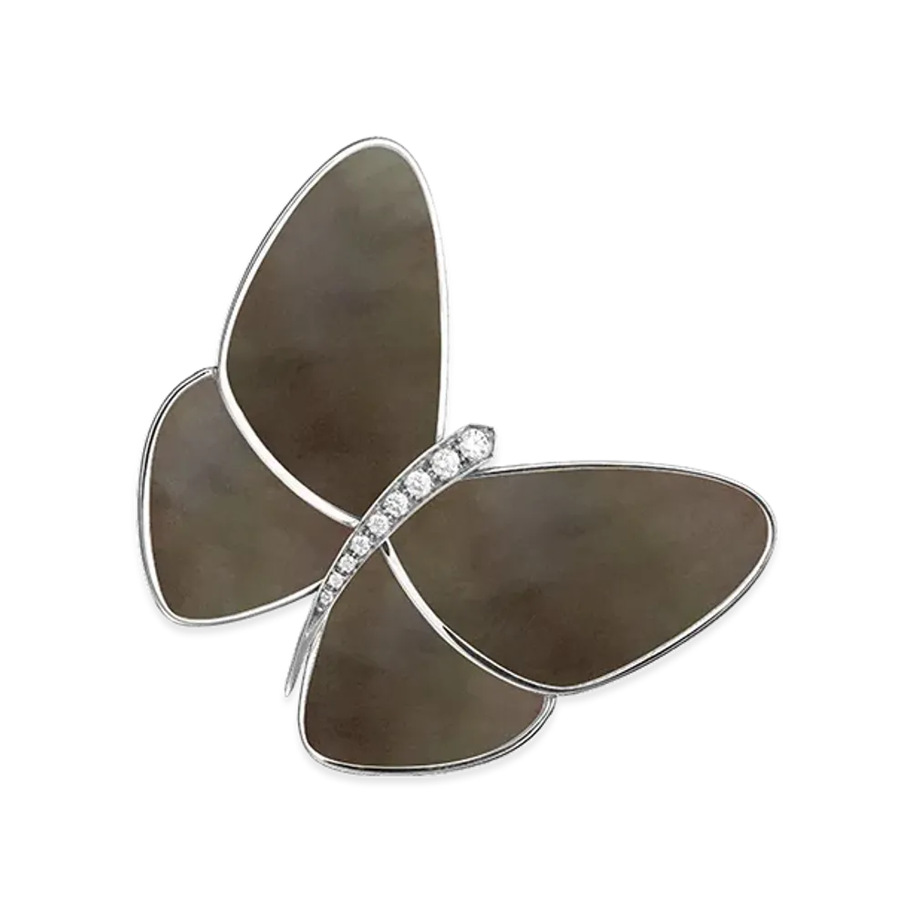 Van Cleef & Arpels Papillon clip "18K White gold/Diamond/Mother-of-pearl"