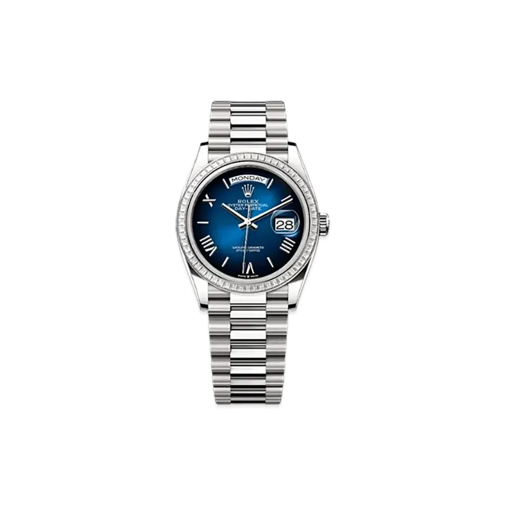ROLEX Day-Date 36mm White Gold Diamond 128399TBR "Blue Ombre"