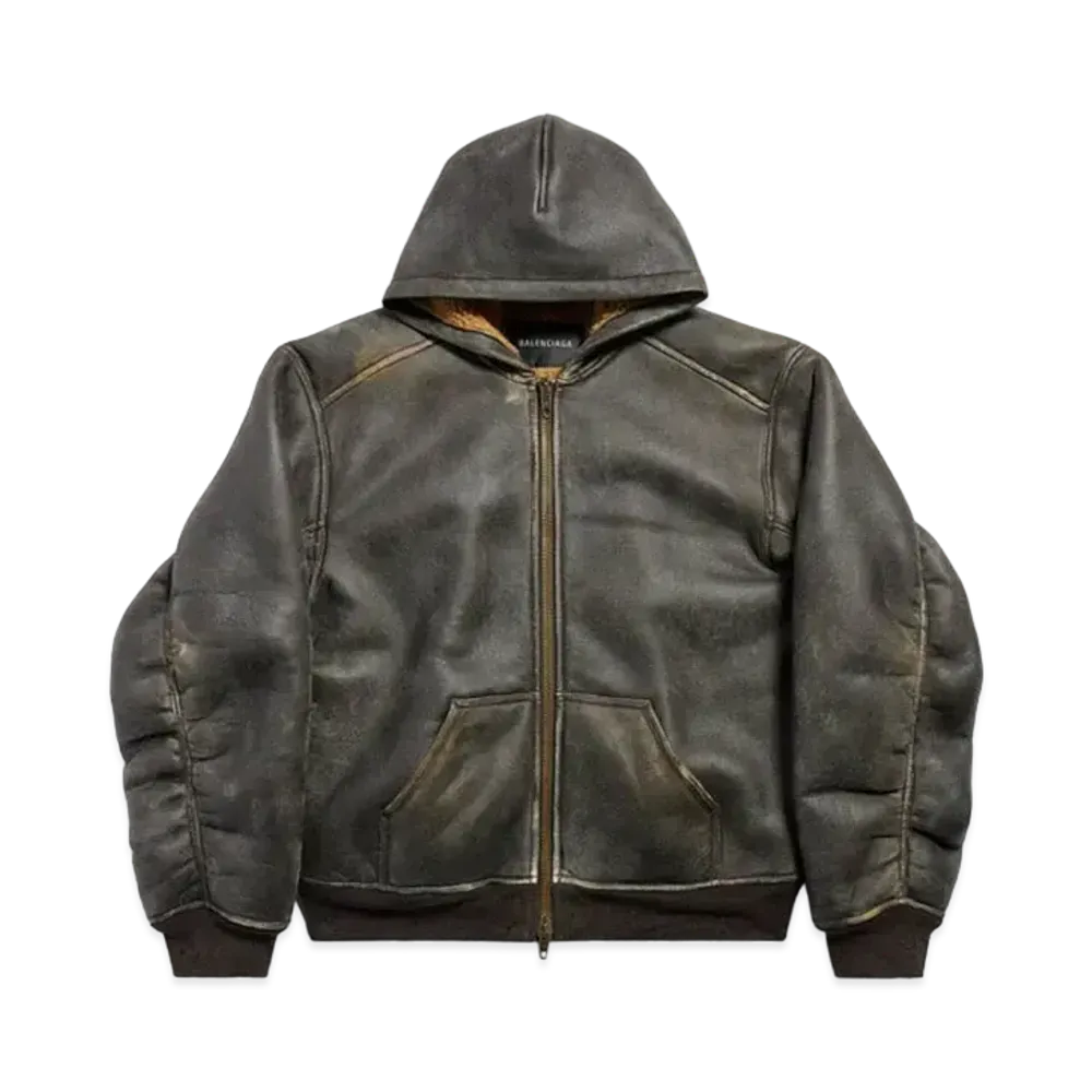 BALENCIAGA Shearling Zip-Up Hoodie Large Fit in Shearling "Dark Brown"