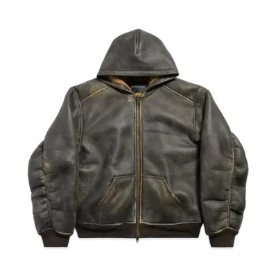 BALENCIAGA Shearling Zip-Up Hoodie Large Fit in Shearling "Dark Brown"