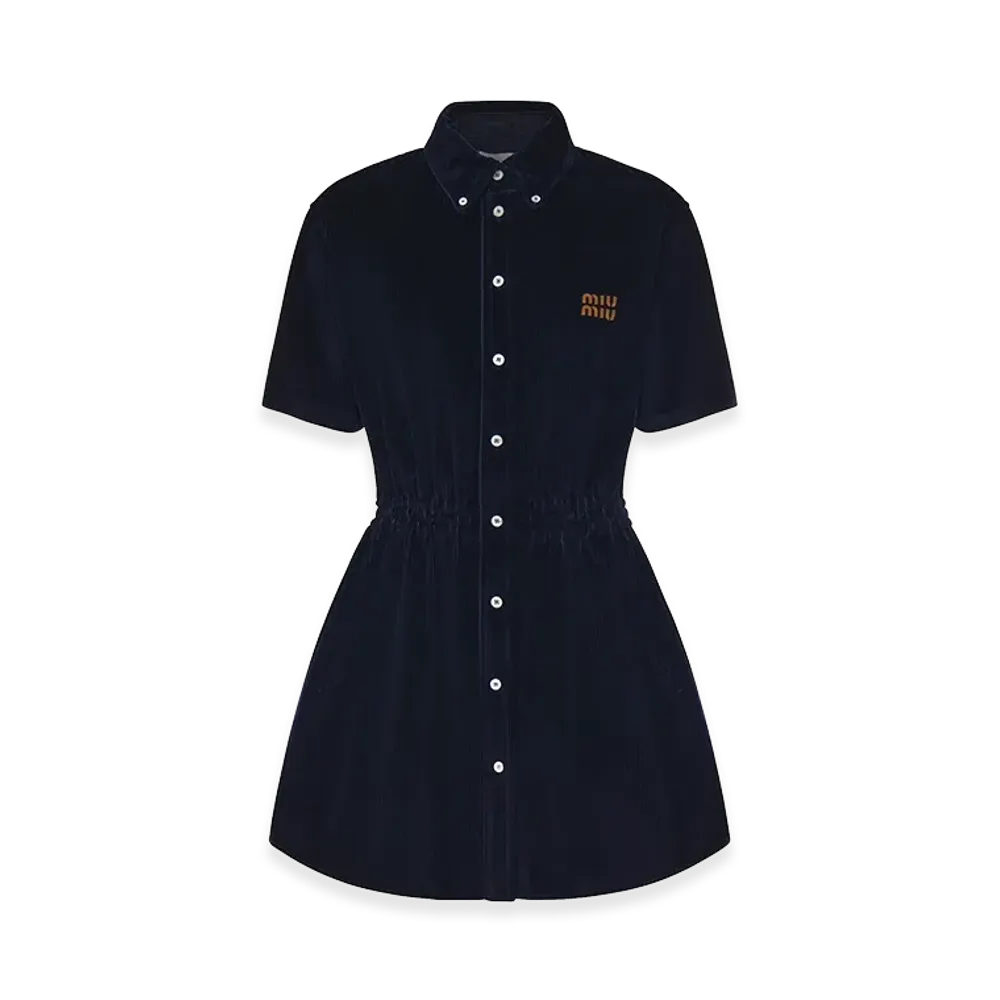 MIU MIU Women's Corduroy Shirt Mini Dress "Dark Blue"