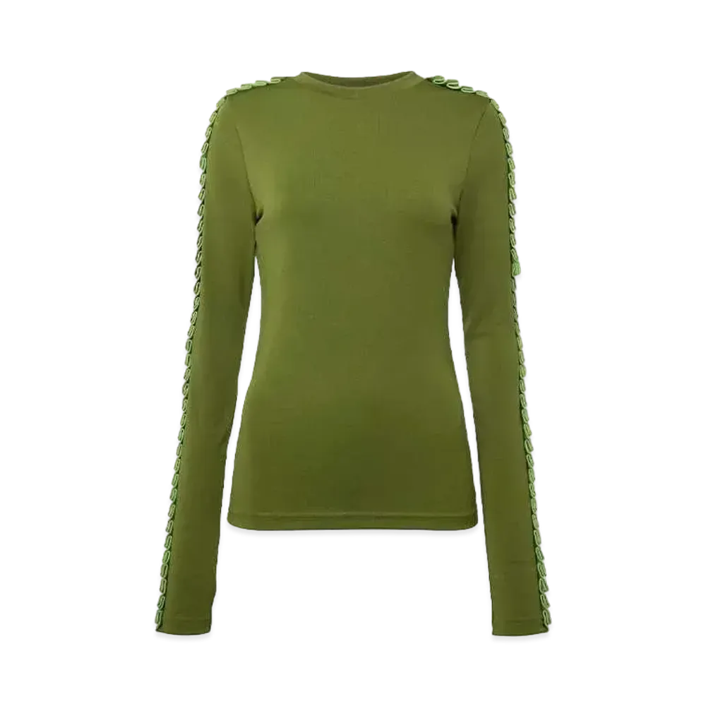 JW ANDERSON Pleated Trim Long Sleeve Top "Green"