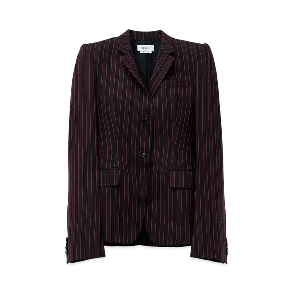 Alexander McQUEEN Pinstripe Single-Breasted Jacket "BlackBurgundy"