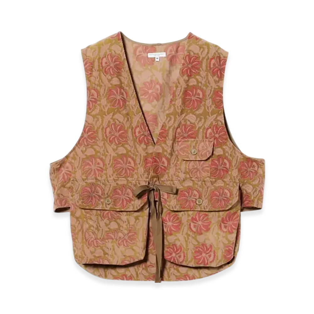 ENGINEERED GARMENTS Fowl Vest- Floral Printed Corduroy "Khaki"