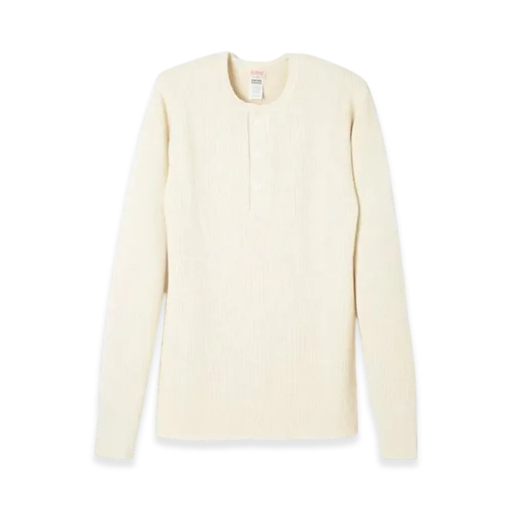 Healthknit Super Heavy Waffle Henley Neck Long Sleeve T-Shirt "Off White"