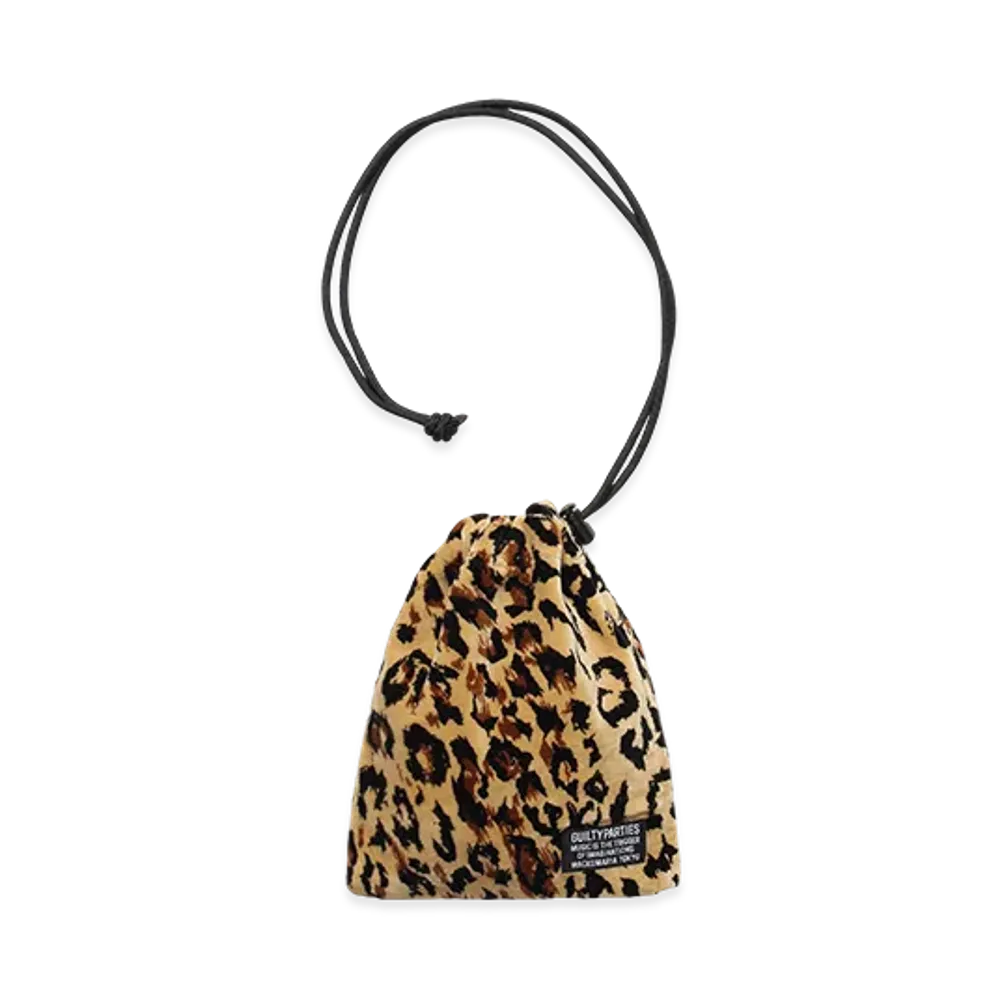 WACKO MARIA Leopard Velour Drawstring Bag "Beige"