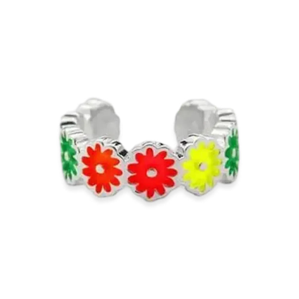 STUDIO SEVEN Multi Color Flower Ring "SILVER"