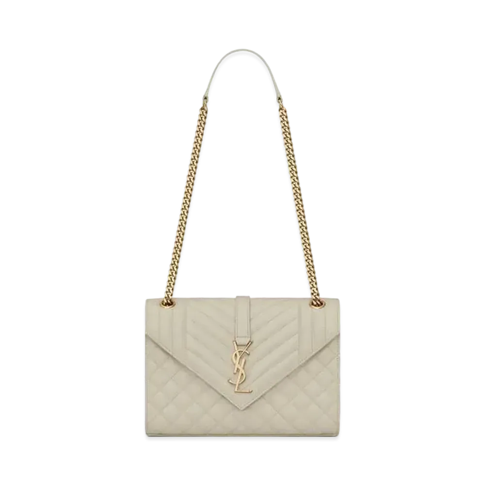 Saint Laurent Envelope Medium Bag In Mix Matelasse Grain De Poudre Embossed Leather "Vintage White"