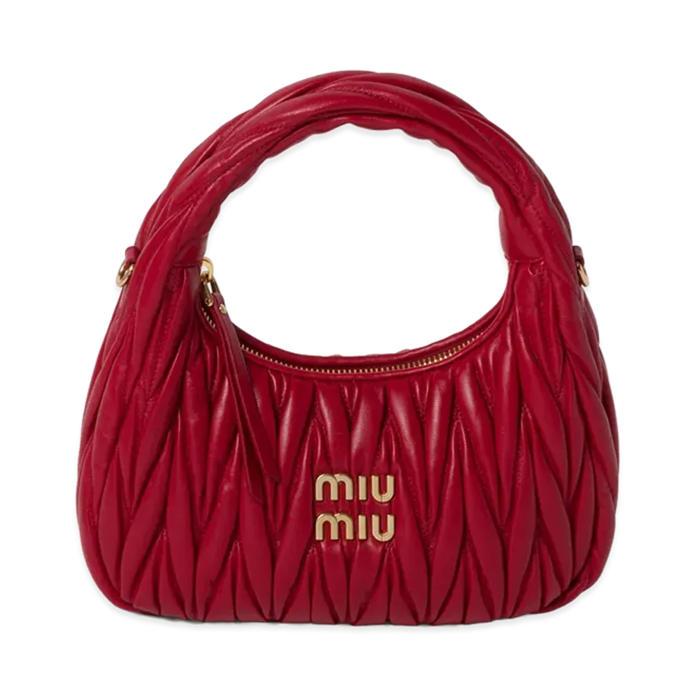 MIU MIU Wander Matelasse Leather Hobo Bag "Red"