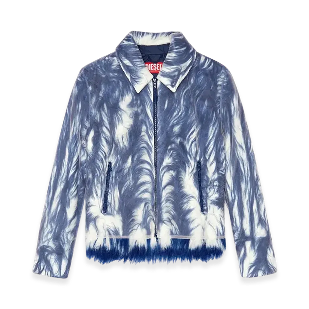 Diesel W-Woufy Fluffy Jacket With Sheer Tulle Overlay "Blue"