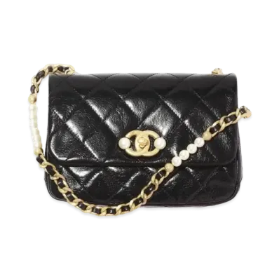CHANEL Mini Flap Bag Calfskin & Costume Pearl "Black"