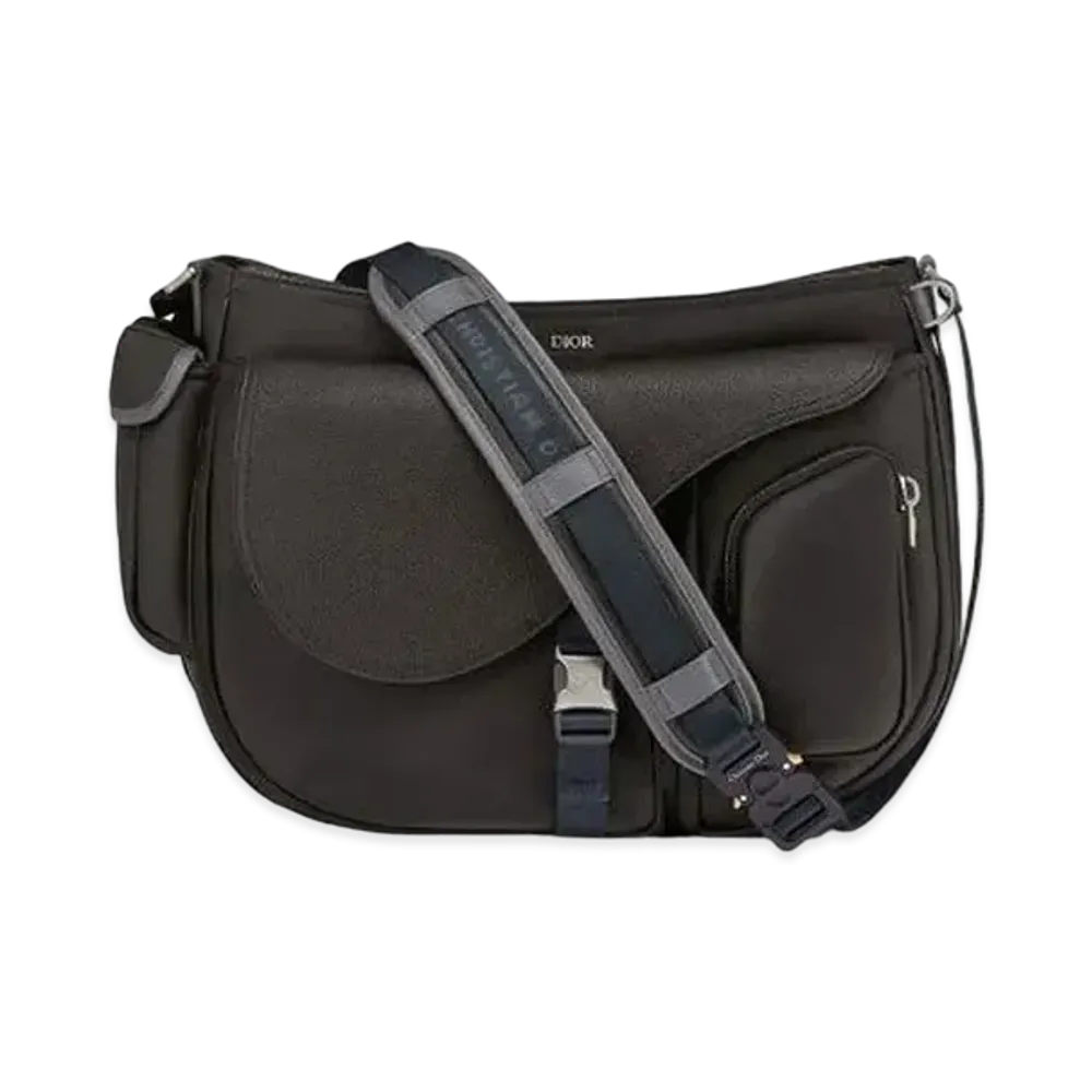 Dior x Sacai Saddle SoftBag Technical Fabric & Grained Calafskin "Black"