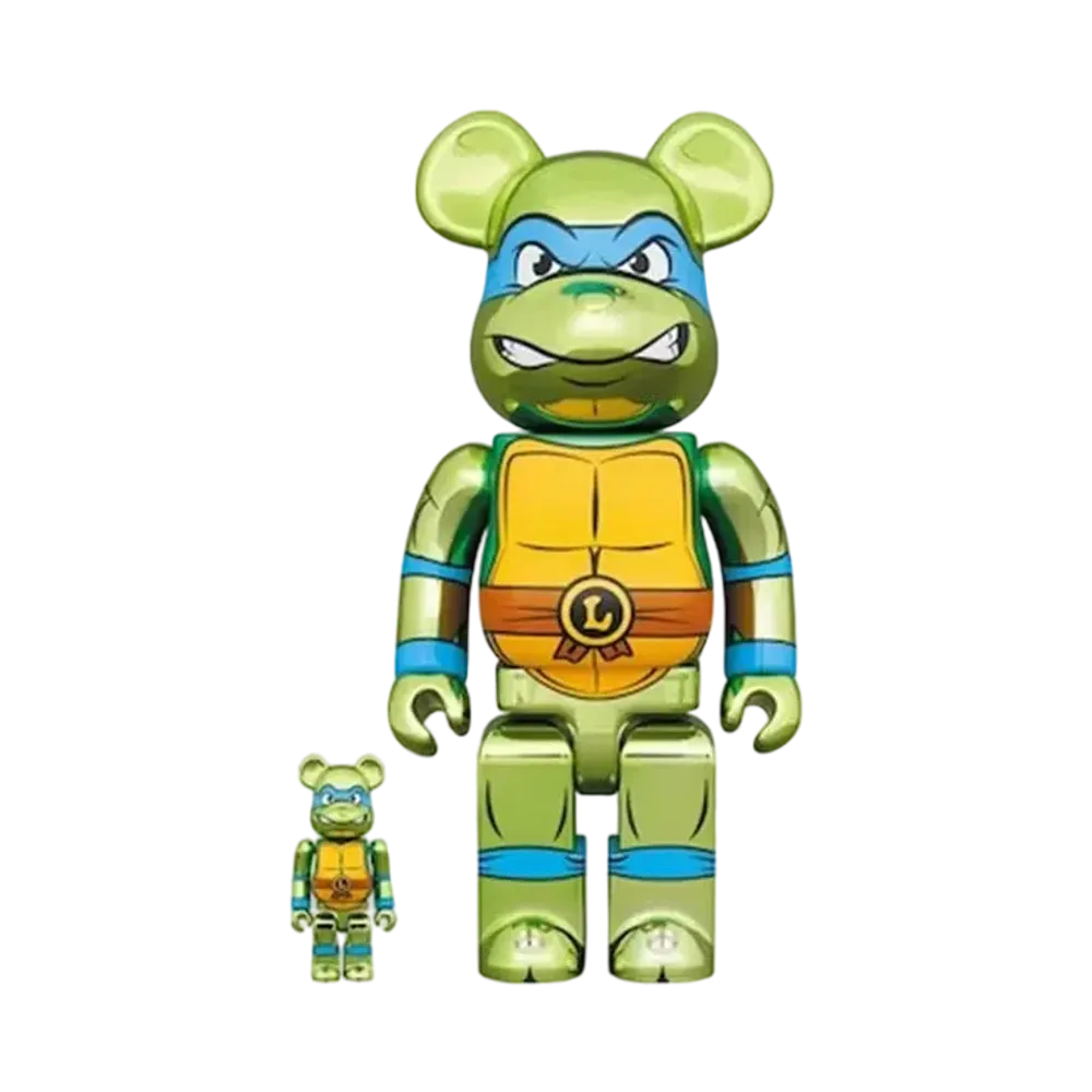MEDICOM TOY "BEARBRICK" -Teen age Mutant Ninja Turtles- LEONARDO CHROME Ver. 100% & 400%