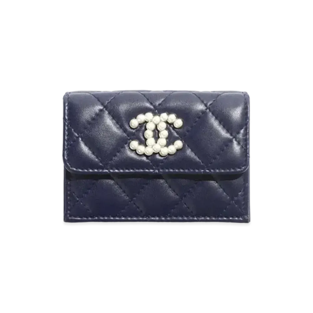 CHANEL Small Flap Wallet Lambskin Imitation Pearls "Navy Blue
"