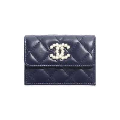 CHANEL Small Flap Wallet Lambskin Imitation Pearls "Navy Blue
"