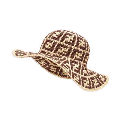 FENDI Hat Raffia and Cotton "Brown"
