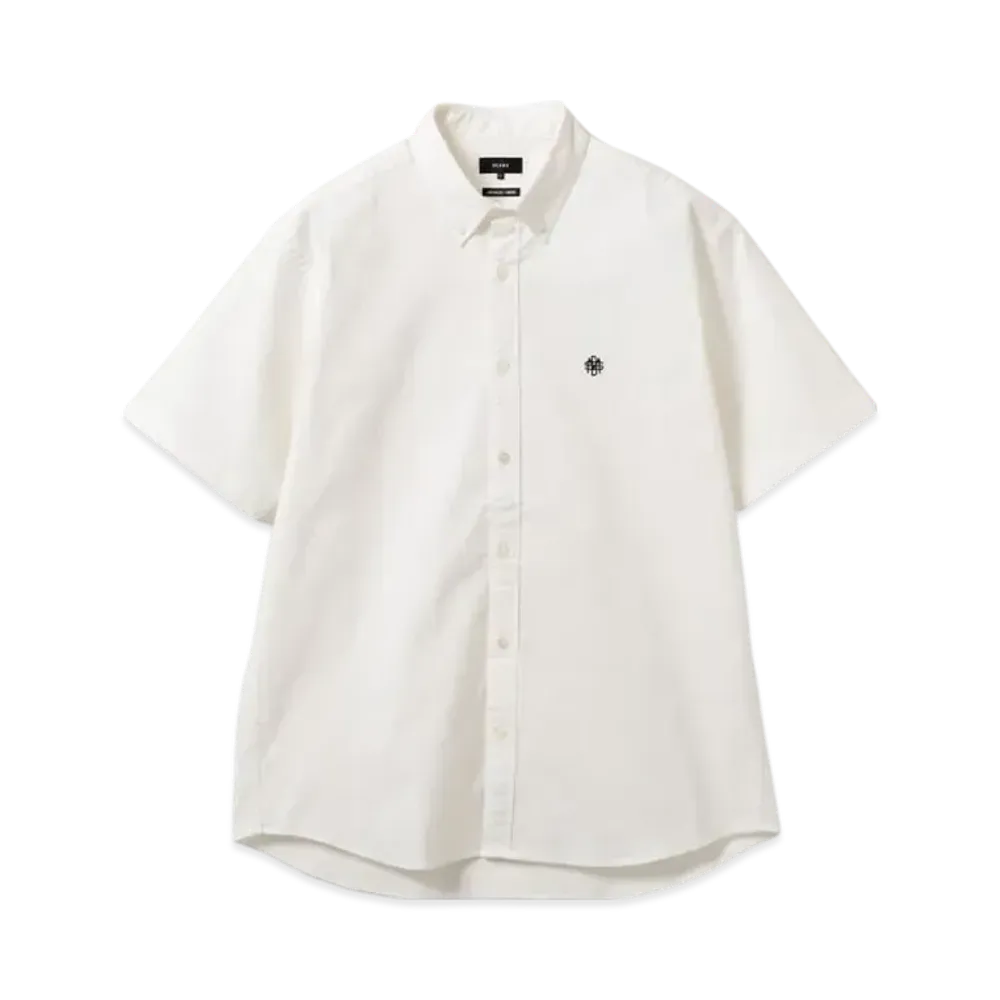 BEAMS Stretch Emblem Button-Down Shirt "White"