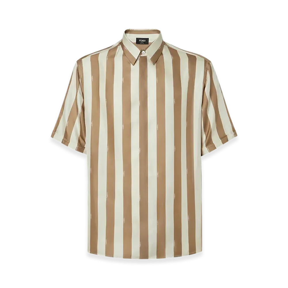 FENDI Pequin Short Sleeve Shirt "Beige/Brown"