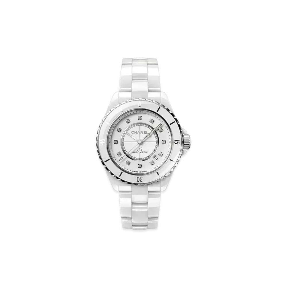 CHANEL J12 Watch Caliber 12.1 38mm 12P Diamond Ceramic Stainless Steel "White"
