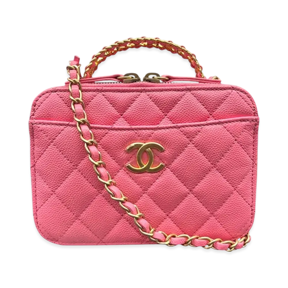 CHANEL Top Handle Vanity Lambskin Shoulder Bag "Pink"