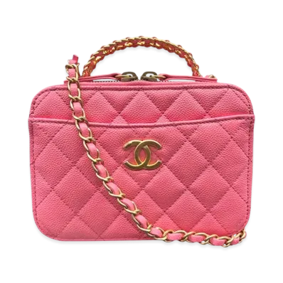 CHANEL Top Handle Vanity Lambskin Shoulder Bag "Pink"