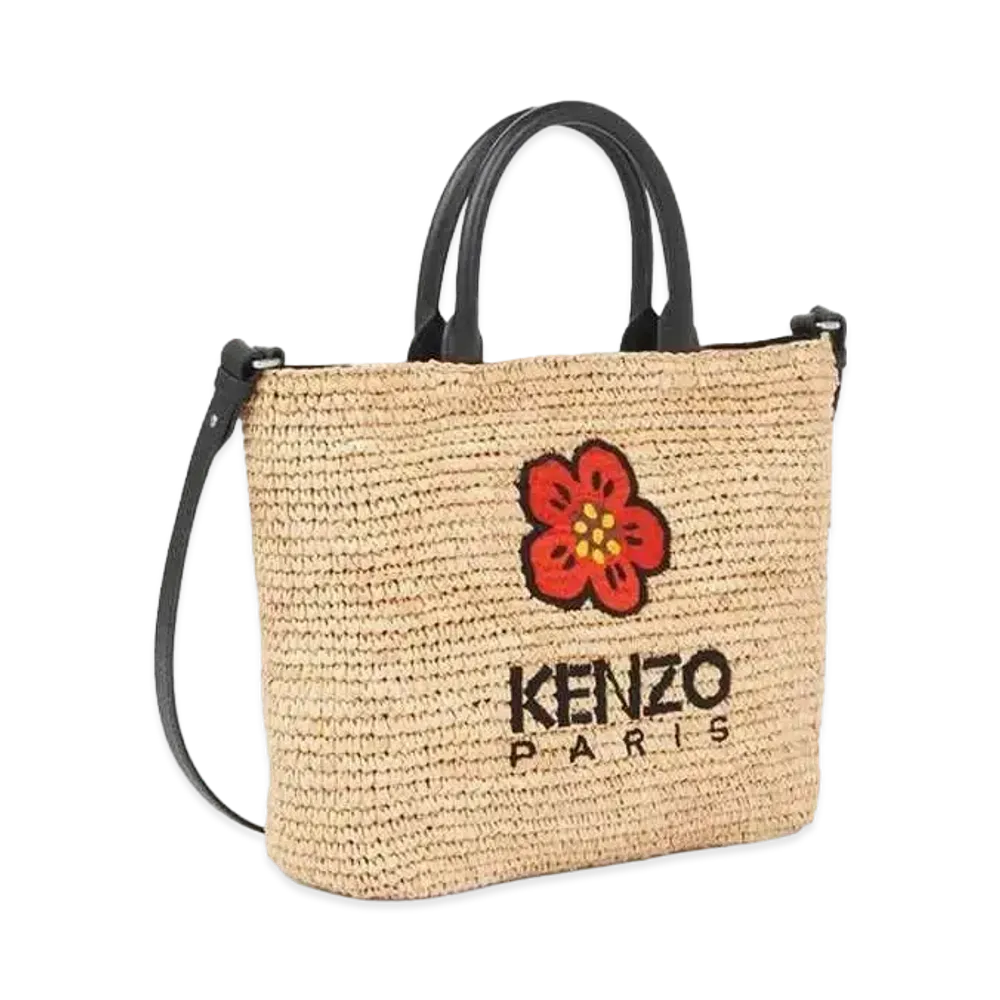 KENZO 'BEACH' Small Raffia Tote Bag "Black"