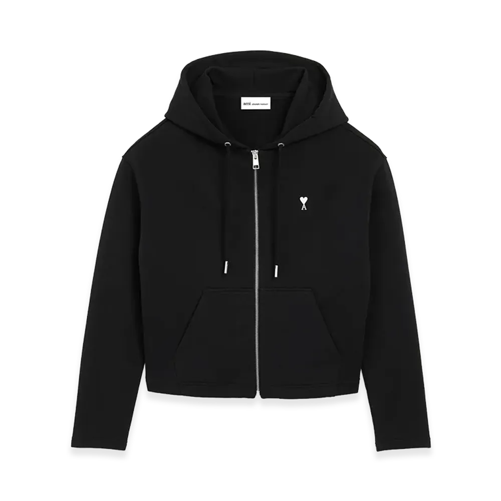 AMI PARIS Cotton Ami De Coeur Zipped Hoodie "Black"