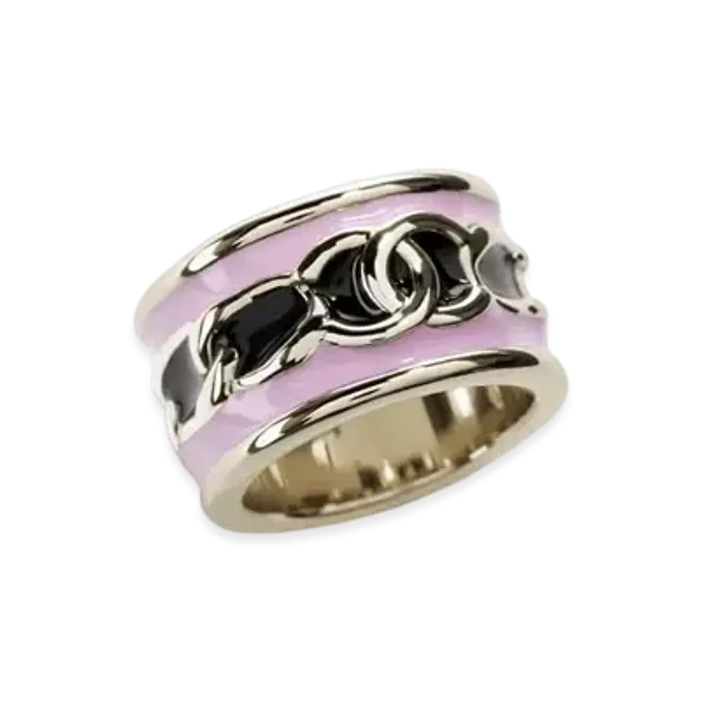 CHANEL Ring Metal & Resin "Gold/Black/Pink"