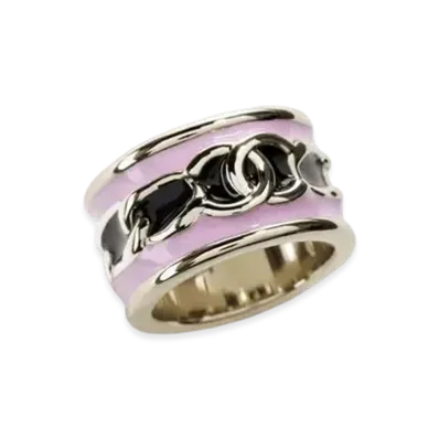 CHANEL Ring Metal & Resin "Gold/Black/Pink"