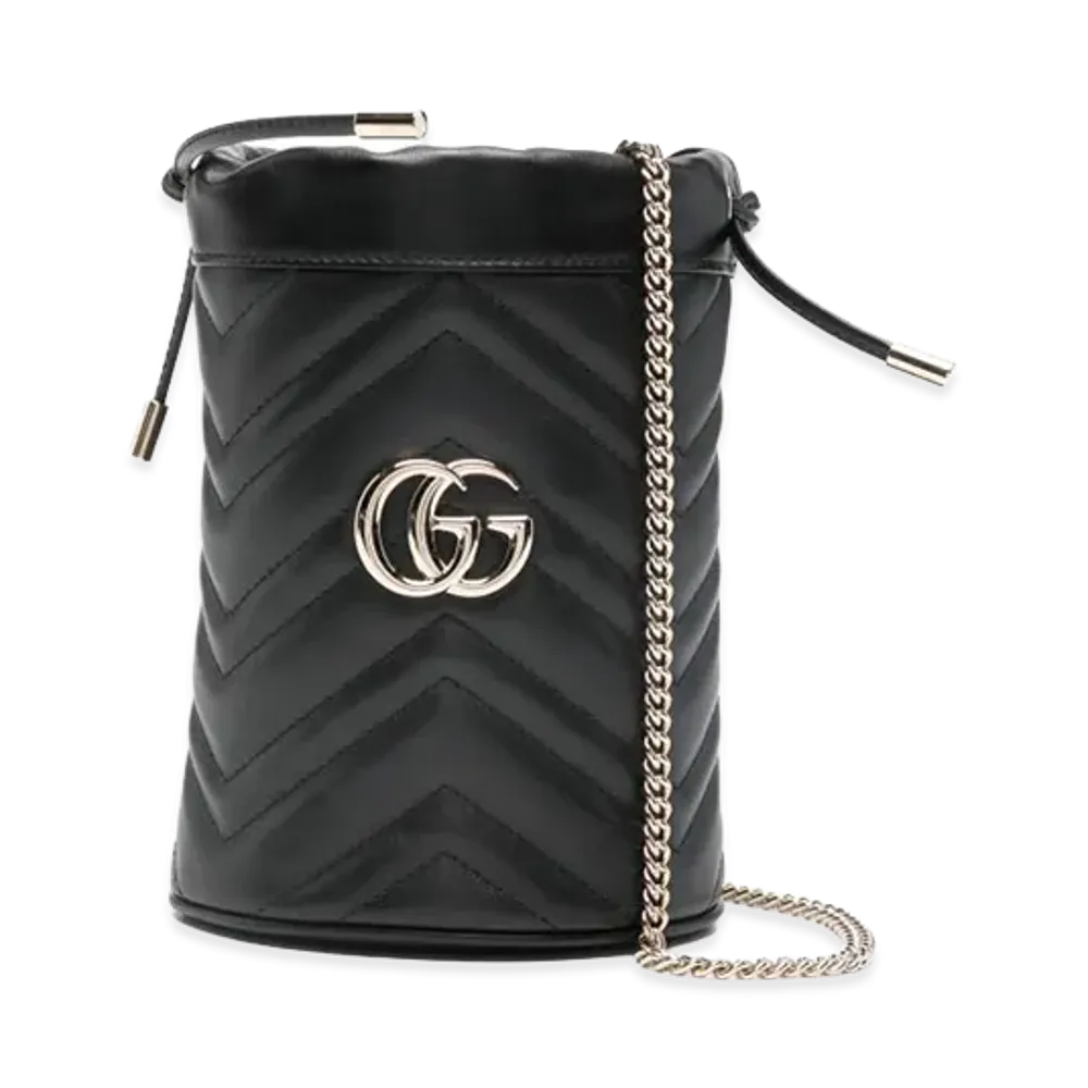 GUCCI Women's Leather Small GG Marmont Bucket Bag "Black"