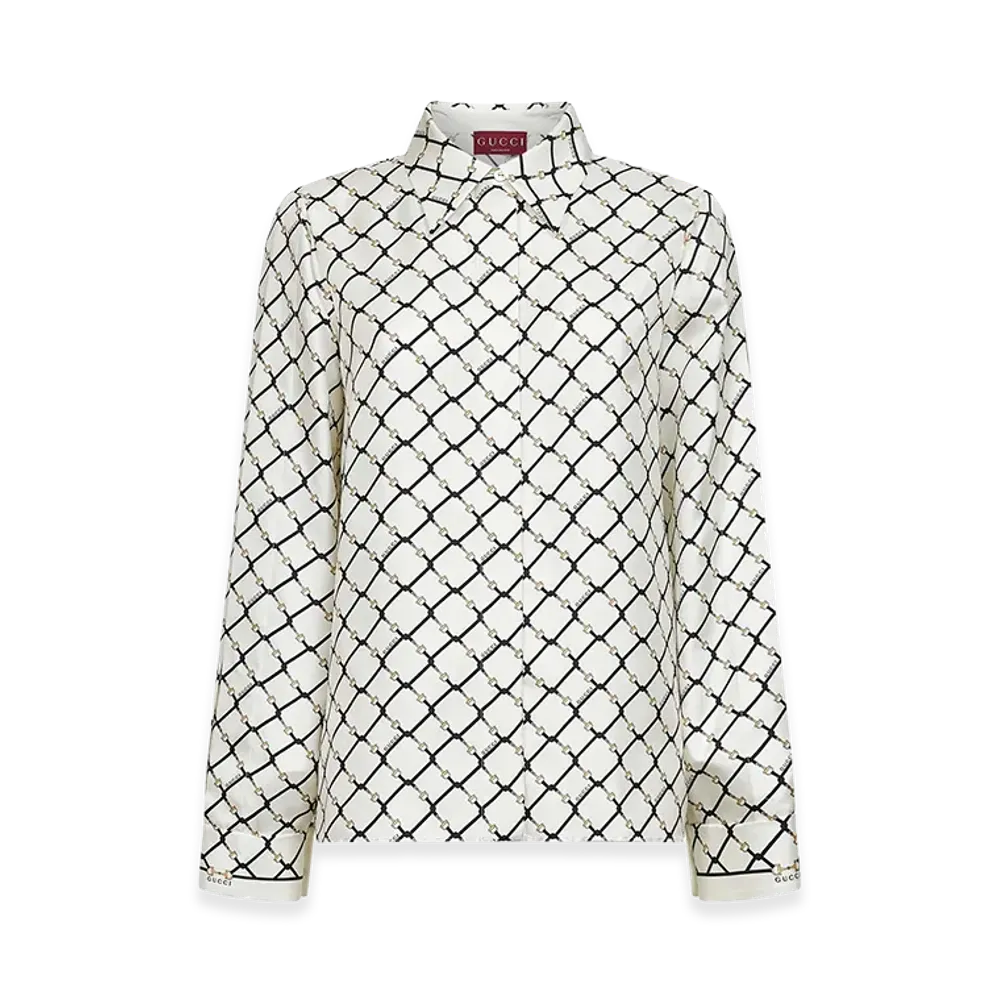 GUCCI Women's Printed Silk Shirt "White"
