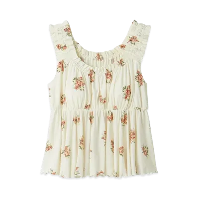 GELATO PIQUE Flower Pattern Cup-In Frill Tank Top "Orange"