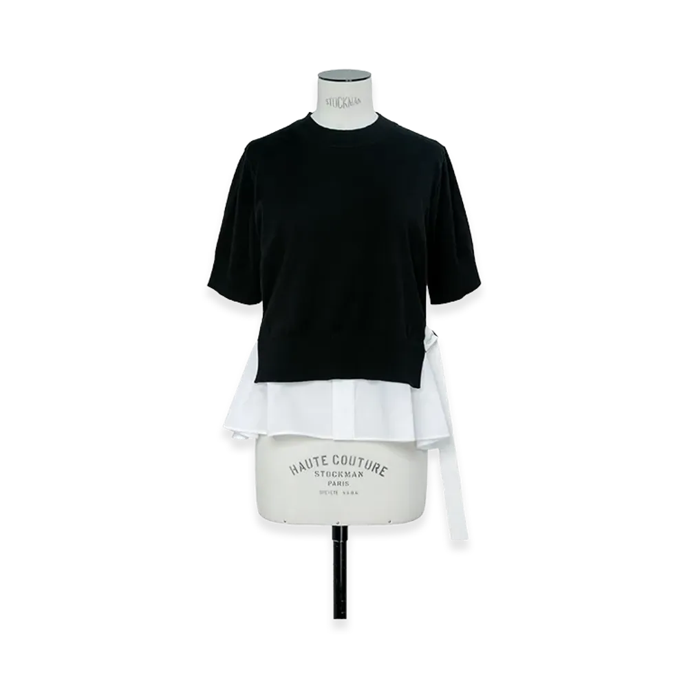 sacai Poplin Cotton Knit Pullover "Black/Off White"