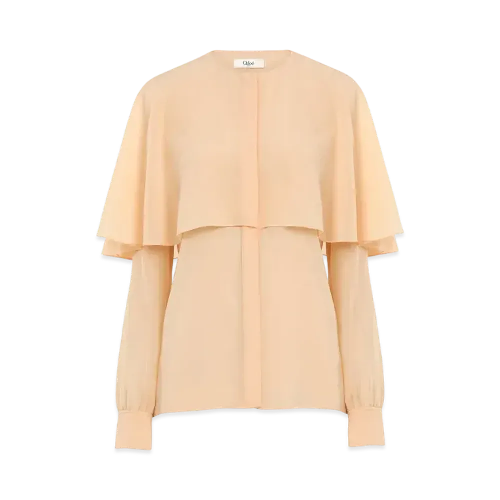Chloe Cape blouse in silk georgette "Clay Pink"