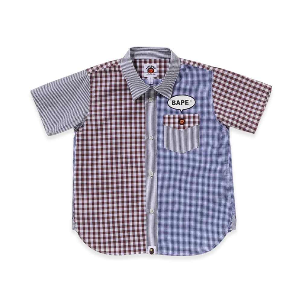 A BATHING APE Multi Check One Point Ss Shirt "Blue"