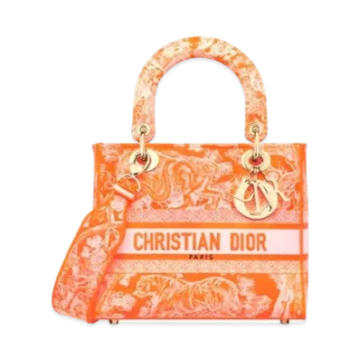 Dior Medium Lady D Lite Bag Toile De Jouy Reverse Embroidery "Fluorescent Orange"