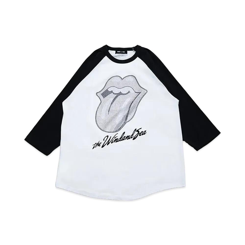WIND AND SEA x The Rolling Stones Raglan Sleeve Rhine Stones Tee "WhiteGray"