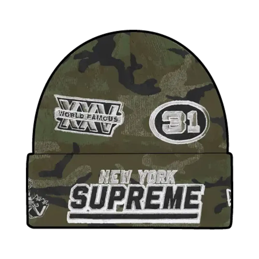 Supreme x New Era Football Beanie "Woodland Camo"