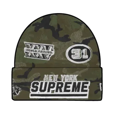 Supreme x New Era Football Beanie "Woodland Camo"