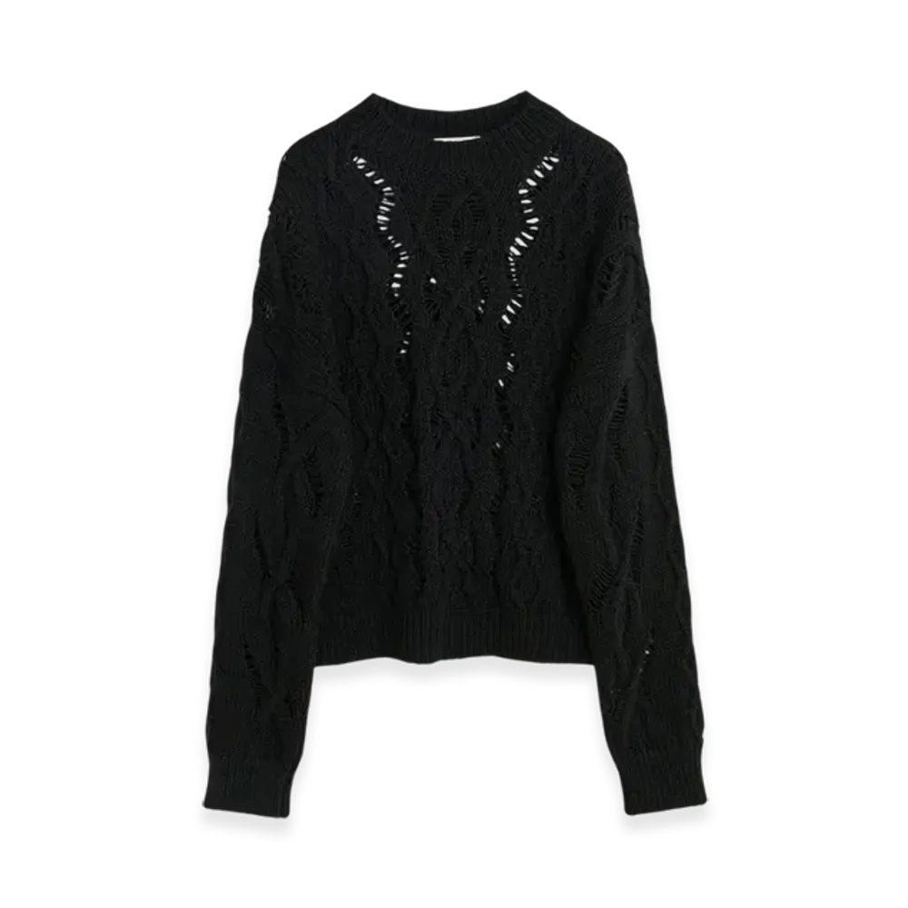 OUR LEGACY Cable Sonar Roundneck "Black Fisherman Wool"