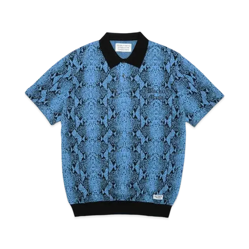 WACKO MARIA Python Knit Jacquard Polo Shirt "Blue"