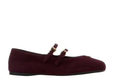PRADA Women's Plum Suede Ballerinas "Burgundy"