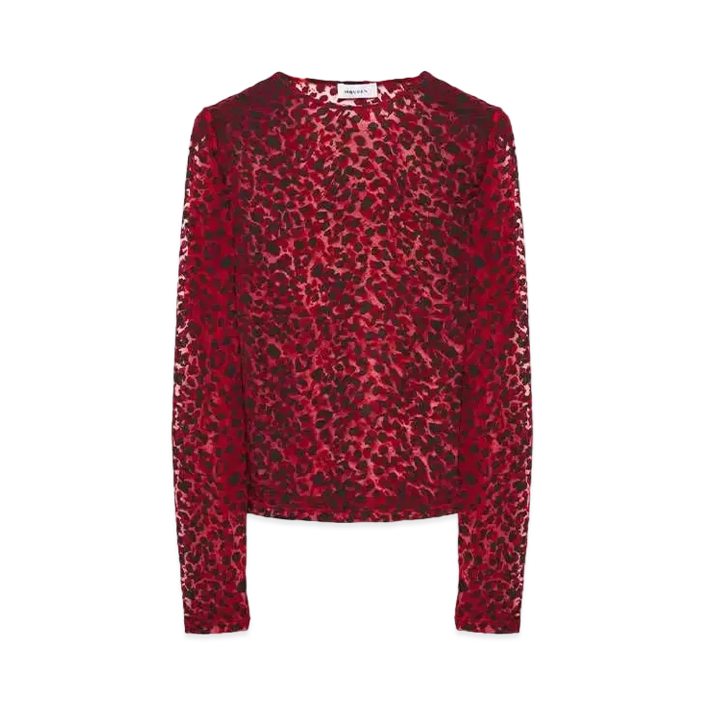 Alexander McQUEEN Leopard Devore Top "Red"