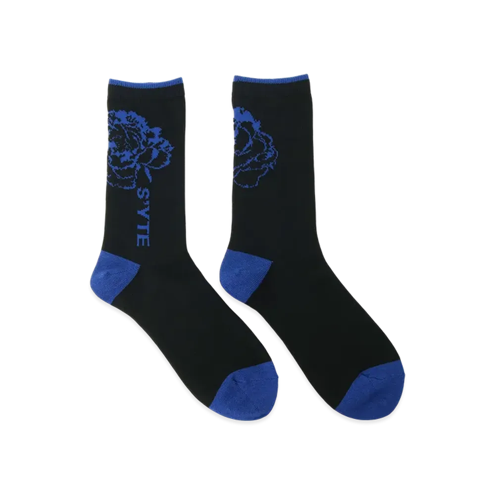 S'YTE Cotton Plain Stitch Floral Socks "Blue"