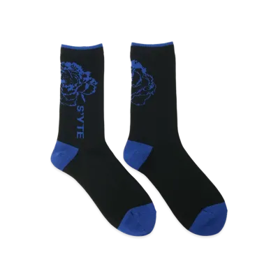 S'YTE Cotton Plain Stitch Floral Socks "Blue"