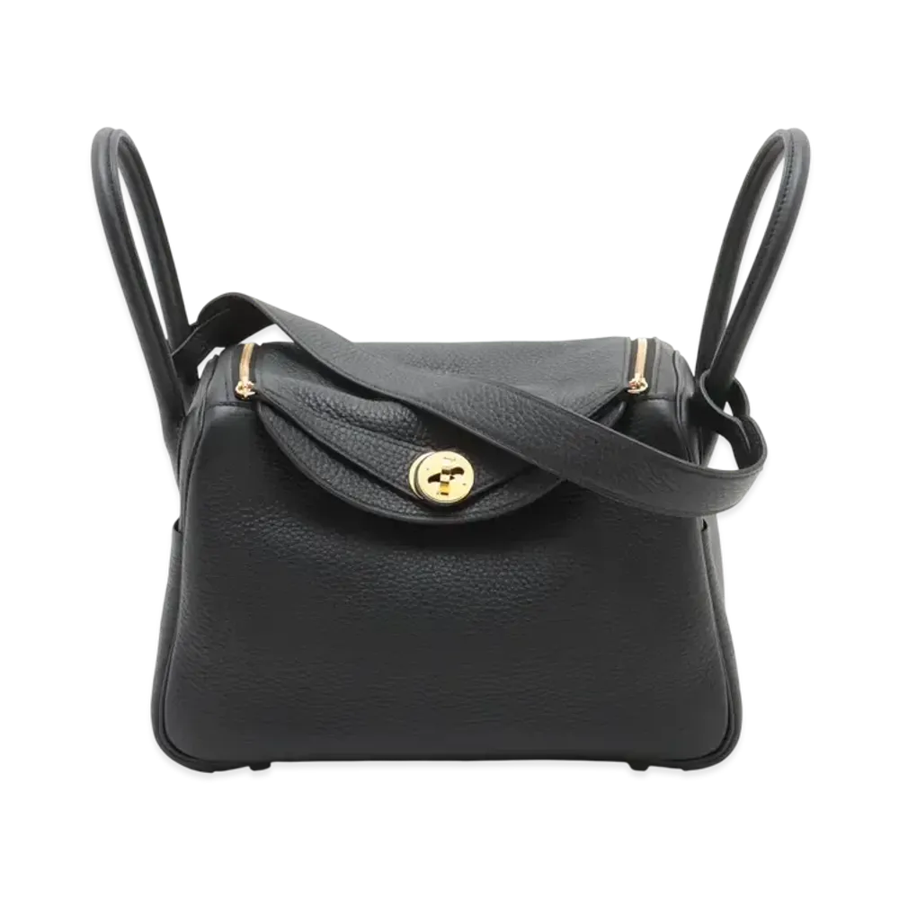 Hermes Lindy Clemence Leather Hand Bag Gold-Tone Hardware "Black"