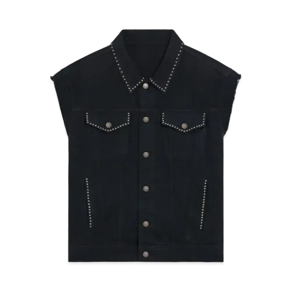 CELINE Denim Trucker Jacket With Artist Embroidery "Fade Black"