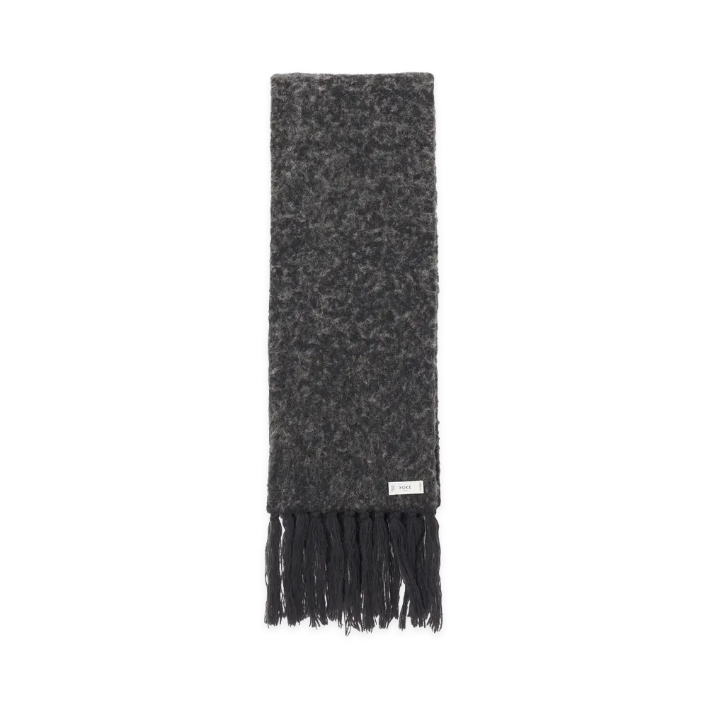 YOKE Baby Alpaca Blend Boucle Yarn Distressed Gradient Scarf "Gray"
