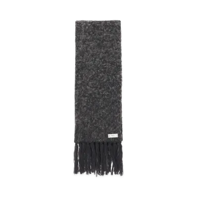 YOKE Baby Alpaca Blend Boucle Yarn Distressed Gradient Scarf "Gray"